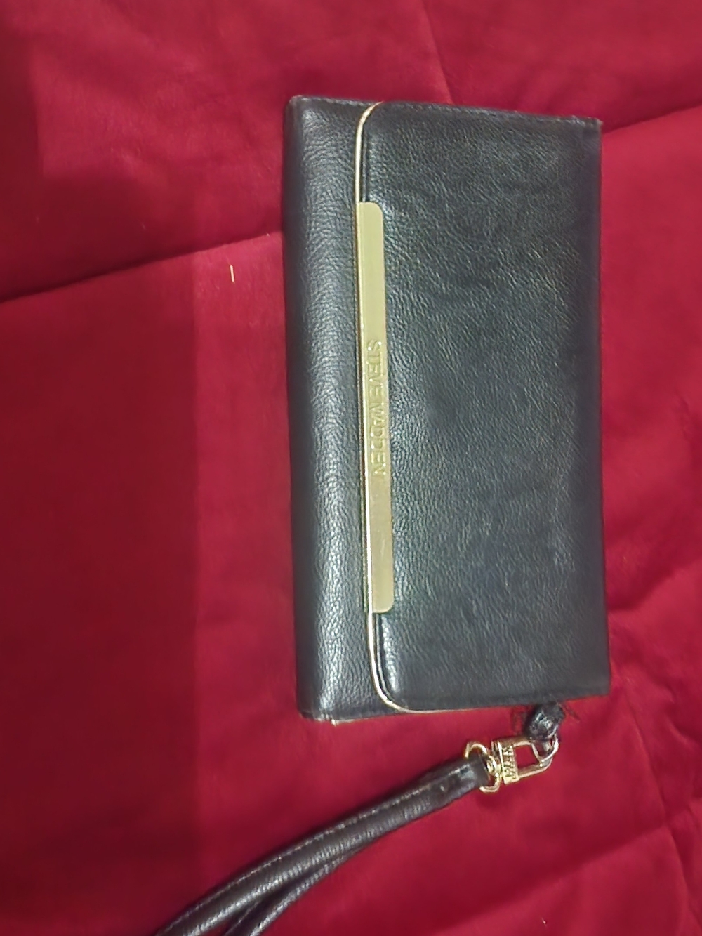 Steve Madden Black Leather Wristlet with Gold Accent